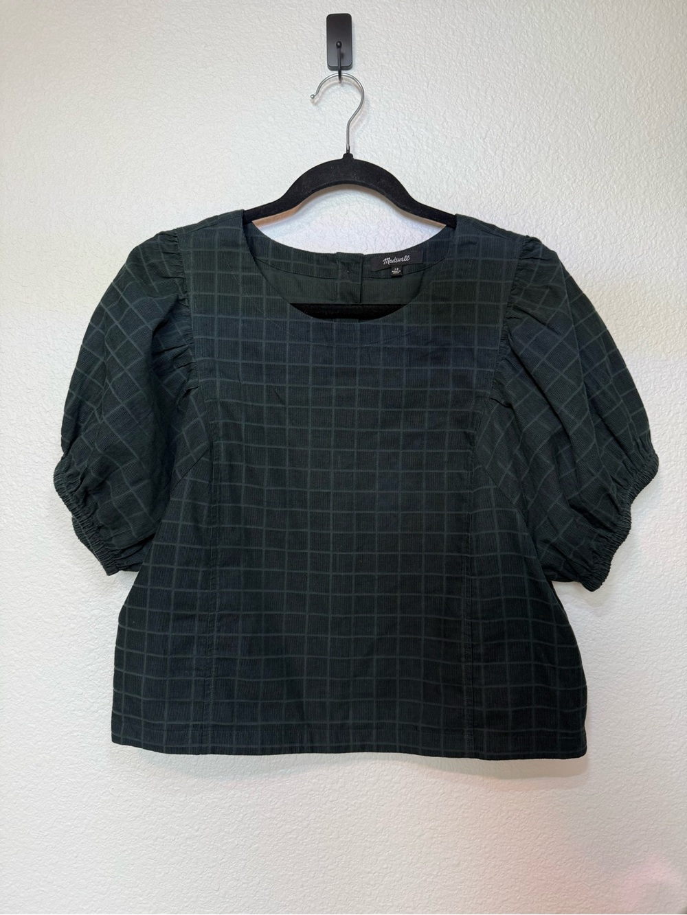 Madewell Corduroy Puff-Sleeve Top in Windowpane